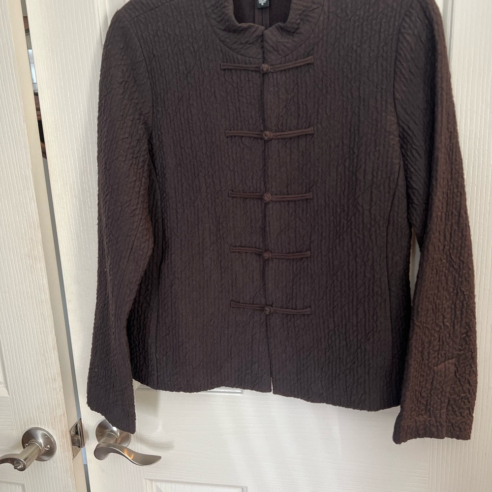 Eileen Fisher Mandarin Collar,  Dark Chocolate Brown Jacket,  Size Small